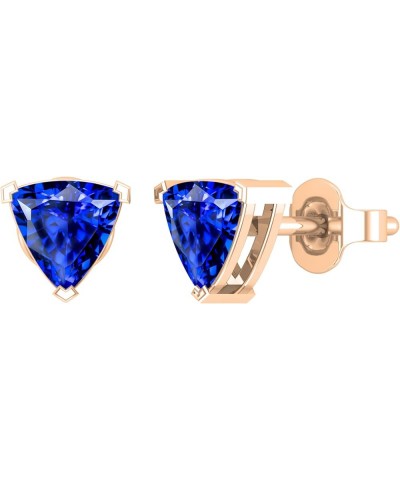 5.5x5.5mm Trillion Lab Created Blue Sapphire Solitaire Stud Earrings for Women in 10K Gold Rose Gold Push Back $30.32 Earrings