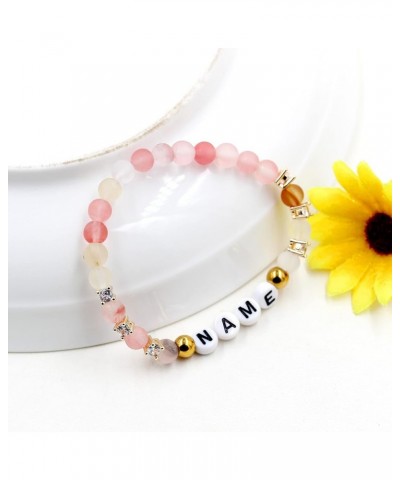 Personalized Letter Name Bracelet for Women Girls, Natural Stone Healing Crystal and Zircon Stretch name bracelets for women ...