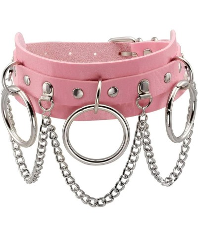 Vintage Punk Goth Studded Rivet Pu Leather Collar Choker Necklace with Spikes Adjustable F-Pink $7.64 Necklaces