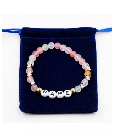 Personalized Letter Name Bracelet for Women Girls, Natural Stone Healing Crystal and Zircon Stretch name bracelets for women ...