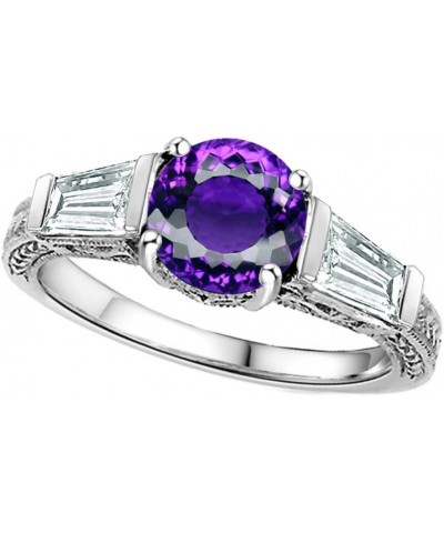 Sterling Silver Vintage Look 7mm Round Promise Engagement Ring. Amethyst $23.65 Rings