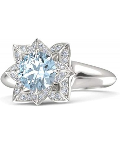 Created Round Cut Aquamarine 925 Sterling Silver 14K Gold Finish Engagement Wedding Lotus Flower Ring For Women White 9 $40.4...