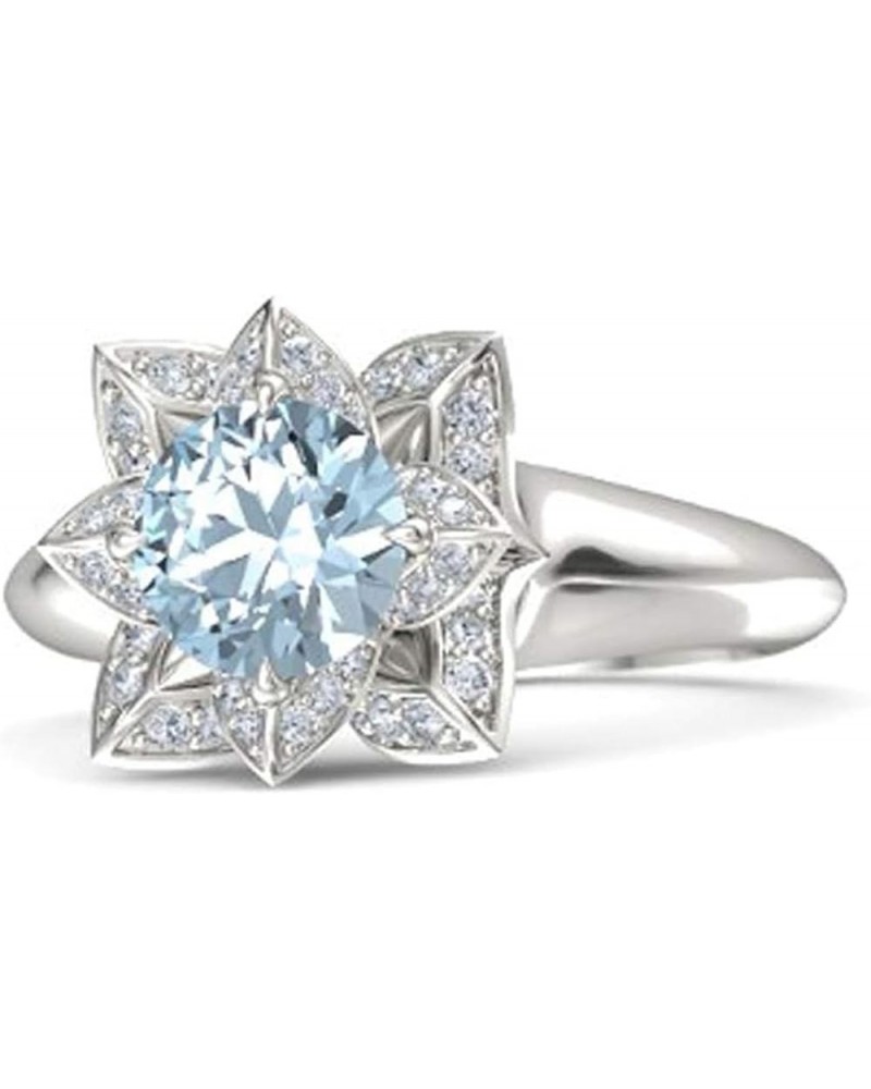 Created Round Cut Aquamarine 925 Sterling Silver 14K Gold Finish Engagement Wedding Lotus Flower Ring For Women White 9 $40.4...