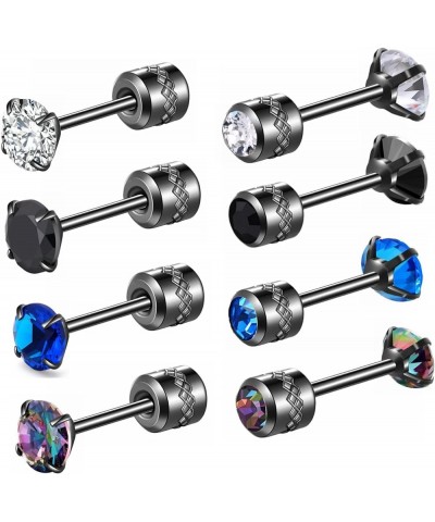 4 Pairs Titanium Screw Back Stud Earrings for Men Women, Rainbow 5A Cubic Zirconia Surgical Stainless Steel Stud Earrings Dou...