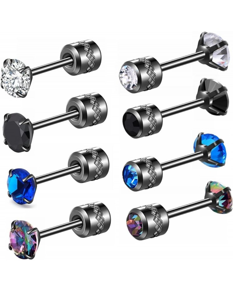 4 Pairs Titanium Screw Back Stud Earrings for Men Women, Rainbow 5A Cubic Zirconia Surgical Stainless Steel Stud Earrings Dou...