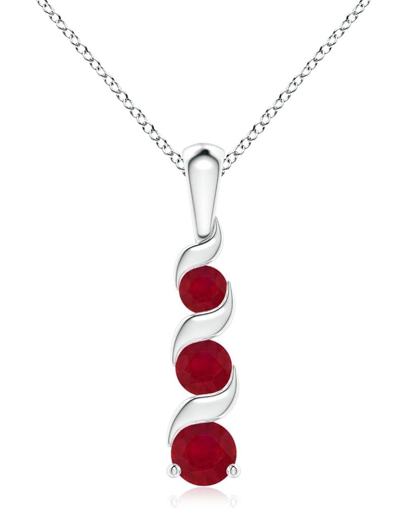 Natural Ruby Three Stone Pendant Necklace with Diamond in Sterling Silver/14K Solid Gold for Women, Girls | July Birthstone J...