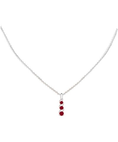 Natural Ruby Three Stone Pendant Necklace with Diamond in Sterling Silver/14K Solid Gold for Women, Girls | July Birthstone J...