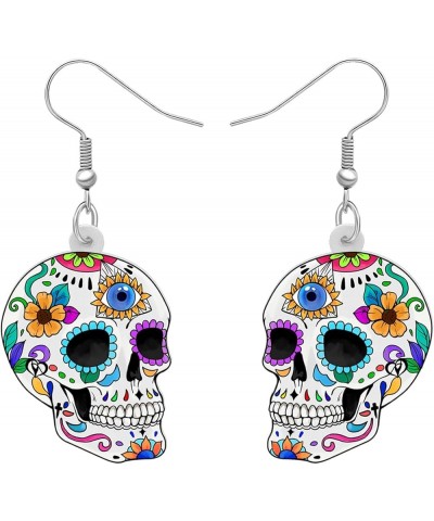 Cute Halloween Sugar Skull Earrings Dangle Acrylic Day of the Dead Decor Gifts for Women Girls Festival Charms Sugar Skull B ...