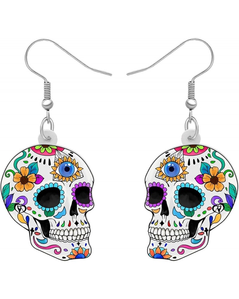 Cute Halloween Sugar Skull Earrings Dangle Acrylic Day of the Dead Decor Gifts for Women Girls Festival Charms Sugar Skull B ...