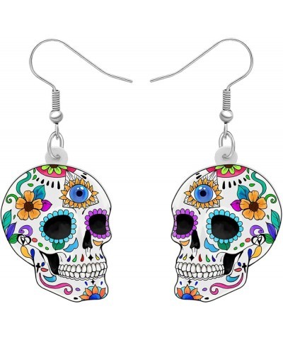 Cute Halloween Sugar Skull Earrings Dangle Acrylic Day of the Dead Decor Gifts for Women Girls Festival Charms Sugar Skull B ...