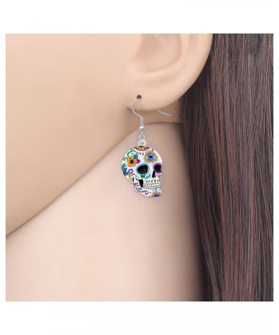 Cute Halloween Sugar Skull Earrings Dangle Acrylic Day of the Dead Decor Gifts for Women Girls Festival Charms Sugar Skull B ...