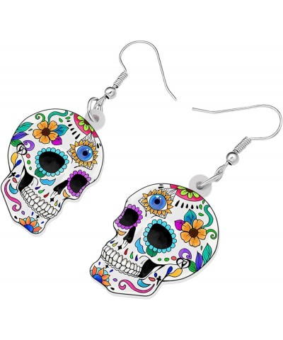 Cute Halloween Sugar Skull Earrings Dangle Acrylic Day of the Dead Decor Gifts for Women Girls Festival Charms Sugar Skull B ...