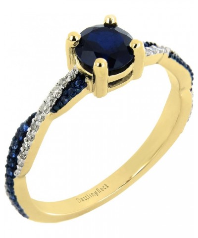 5mm Center Round Blue Sapphire & White Diamond Criss Cross Shank Engagement Ring for Her in 10K Gold 6 Yellow Gold $126.33 Rings