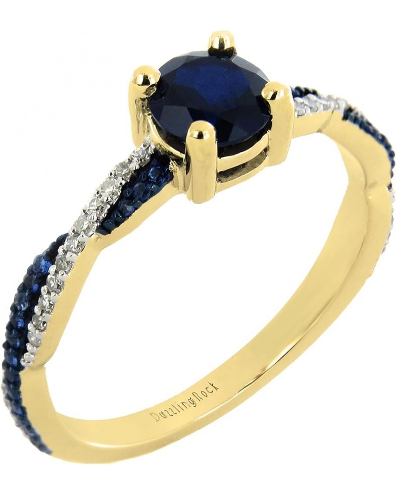 5mm Center Round Blue Sapphire & White Diamond Criss Cross Shank Engagement Ring for Her in 10K Gold 6 Yellow Gold $126.33 Rings