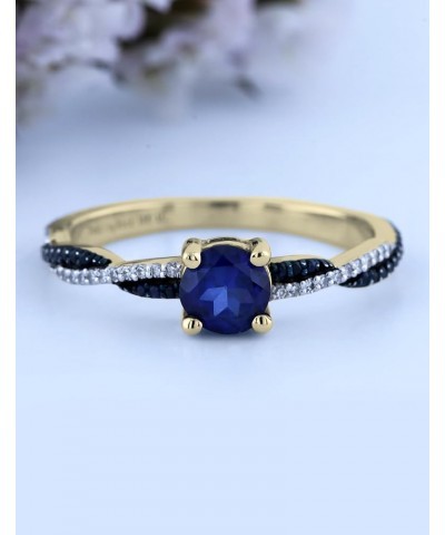 5mm Center Round Blue Sapphire & White Diamond Criss Cross Shank Engagement Ring for Her in 10K Gold 6 Yellow Gold $126.33 Rings