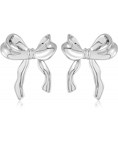 Gold Silver Bow Earrings for Women Girls Butterfly Stud Earrings Bowknot Jewelry Gift Classic Bow Silver $8.93 Earrings