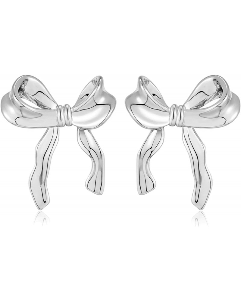 Gold Silver Bow Earrings for Women Girls Butterfly Stud Earrings Bowknot Jewelry Gift Classic Bow Silver $8.93 Earrings