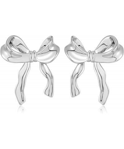 Gold Silver Bow Earrings for Women Girls Butterfly Stud Earrings Bowknot Jewelry Gift Classic Bow Silver $8.93 Earrings