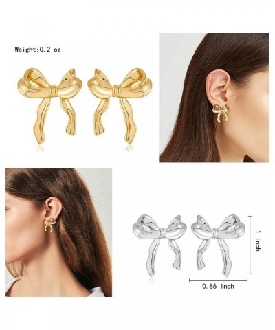 Gold Silver Bow Earrings for Women Girls Butterfly Stud Earrings Bowknot Jewelry Gift Classic Bow Silver $8.93 Earrings