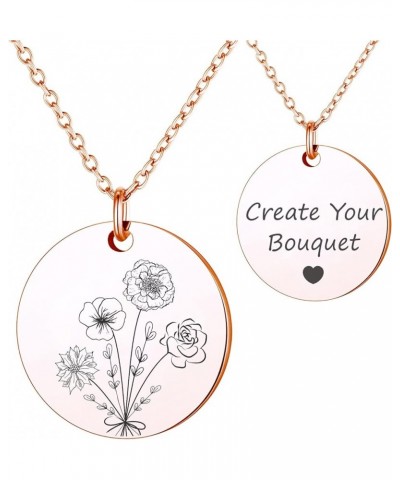 Build Your Own Bouquet Birth Month Flowers Necklace, Personalized Engraved Floral Coin Necklace, Customized Birthday Gifts Lo...