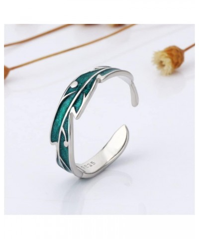 Green Leaf Couple Rings Sets for Him and Her 925 Sterling Silver Adjustable Palm Leaves Promise Engagement Statement Open Wra...