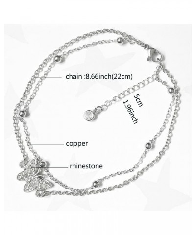 Butterfly Anklets For Women Silver Rhinestone Decor Bead Chain Cute Dainty Trendy Adjustable Layered Butterfly Anklet Bracele...