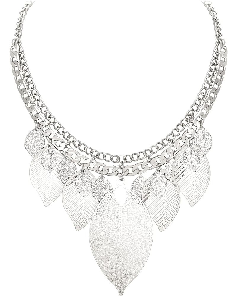 Bridal Statement Necklace for Women, Choker Collar Chunky Leaf Boho Bib Costume Necklace Jewelry Silver-Tone $10.34 Necklaces