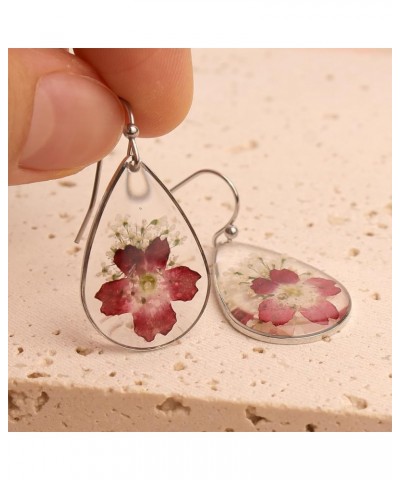 JeanBeau Handmade Pressed Flower Earrings for Women Teen Girls – Unique Resin Dried Flowers Sterling Silver Teardrop Dangle D...