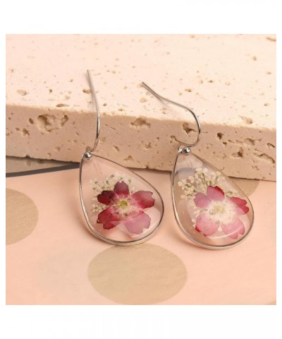 JeanBeau Handmade Pressed Flower Earrings for Women Teen Girls – Unique Resin Dried Flowers Sterling Silver Teardrop Dangle D...