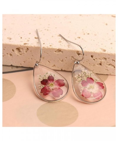 JeanBeau Handmade Pressed Flower Earrings for Women Teen Girls – Unique Resin Dried Flowers Sterling Silver Teardrop Dangle D...