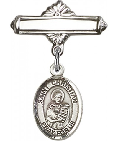 Sterling Silver Polished Baby Badge Bar Pin with Charm, 11/16 Inch Saint Christian Demosthenes $38.33 Brooches & Pins