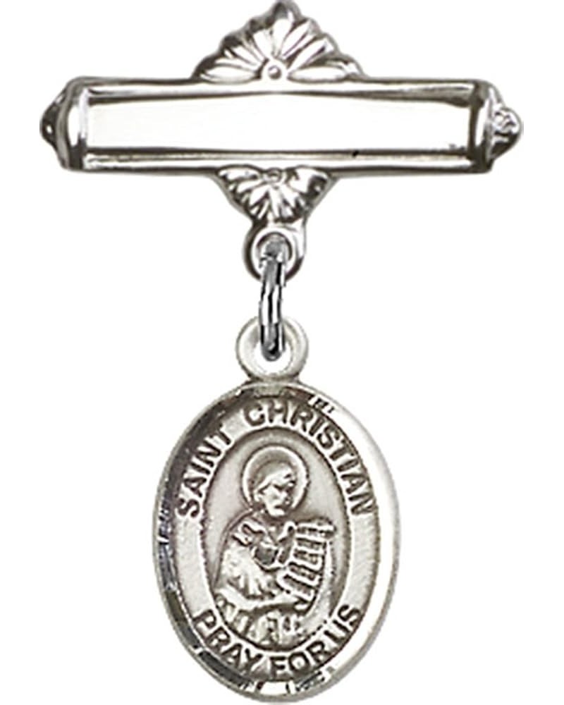 Sterling Silver Polished Baby Badge Bar Pin with Charm, 11/16 Inch Saint Christian Demosthenes $38.33 Brooches & Pins