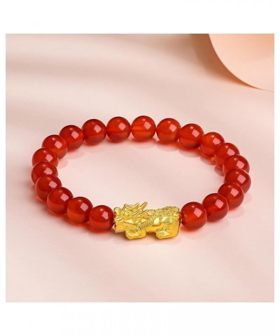 24K Solid Gold Bracelet for Women, Real Pure Gold Jewelry Agate Beaded Pixiu Bracelet for Men Teen Girls 5D Gold Pixiu 7.9 In...