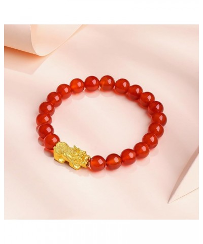 24K Solid Gold Bracelet for Women, Real Pure Gold Jewelry Agate Beaded Pixiu Bracelet for Men Teen Girls 5D Gold Pixiu 7.9 In...