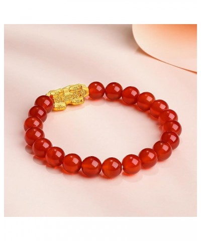 24K Solid Gold Bracelet for Women, Real Pure Gold Jewelry Agate Beaded Pixiu Bracelet for Men Teen Girls 5D Gold Pixiu 7.9 In...