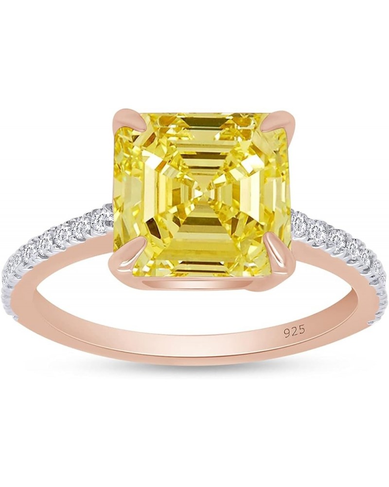 Jewel Zone US Asscher Cut Canary Yellow White Cubic Zirconia Ring in 14k Gold Over Sterling Silver rose-gold-plated-silver $2...