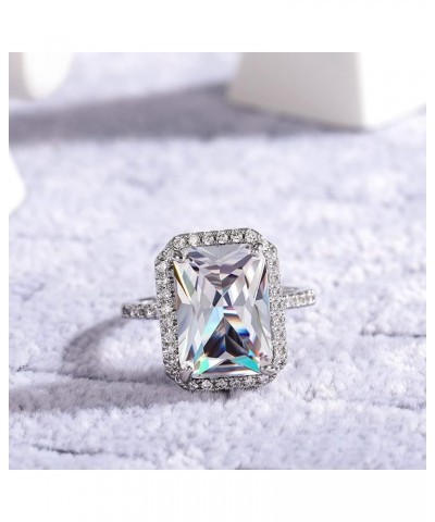 925 Sterling Silver Plated Emerald Shaped Simulated Blue Topaz CZ Halo Engagement Wedding Ring for Women White $4.07 Rings