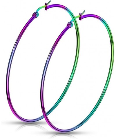 Pair Of Rainbow Anodized 316L Stainless Steel Round Hoop Earrings L: 70mm $9.53 Body Jewelry