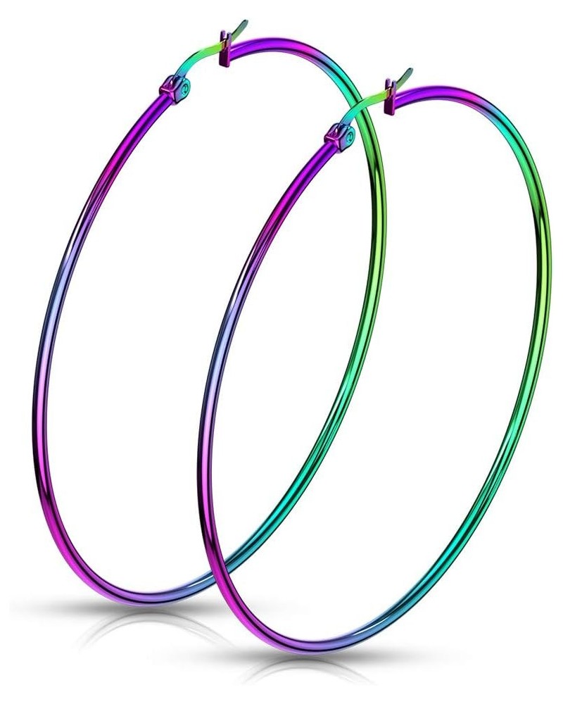 Pair Of Rainbow Anodized 316L Stainless Steel Round Hoop Earrings L: 70mm $9.53 Body Jewelry