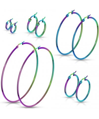 Pair Of Rainbow Anodized 316L Stainless Steel Round Hoop Earrings L: 70mm $9.53 Body Jewelry