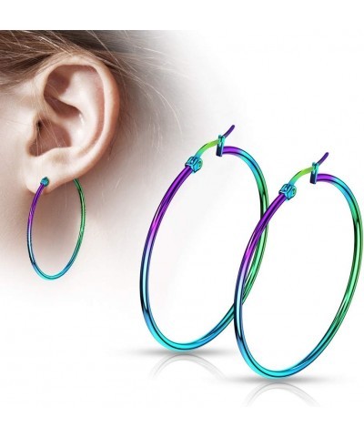 Pair Of Rainbow Anodized 316L Stainless Steel Round Hoop Earrings L: 70mm $9.53 Body Jewelry