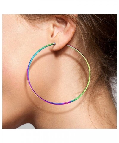 Pair Of Rainbow Anodized 316L Stainless Steel Round Hoop Earrings L: 70mm $9.53 Body Jewelry