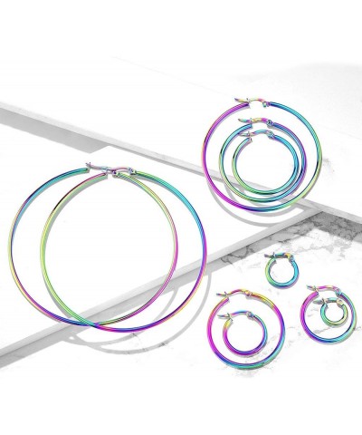 Pair Of Rainbow Anodized 316L Stainless Steel Round Hoop Earrings L: 70mm $9.53 Body Jewelry