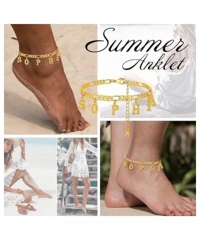 Dainty Initial Anklets/Custom Name Ankle Bracelets for Women Girls 18K Gold Plated Hexagon Shaped Ankle Chain with Custom A t...