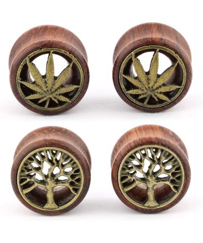 Brass Tree of Life and Marijuana Leaf Wood Ear Gauges Tunnels Plugs Statement Earrings Brown 1/2"-12mm $10.54 Body Jewelry