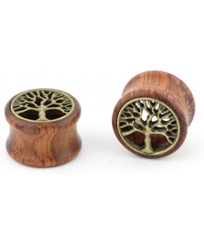 Brass Tree of Life and Marijuana Leaf Wood Ear Gauges Tunnels Plugs Statement Earrings Brown 1/2"-12mm $10.54 Body Jewelry