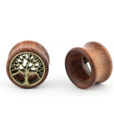 Brass Tree of Life and Marijuana Leaf Wood Ear Gauges Tunnels Plugs Statement Earrings Brown 1/2"-12mm $10.54 Body Jewelry