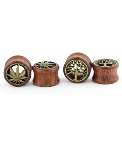 Brass Tree of Life and Marijuana Leaf Wood Ear Gauges Tunnels Plugs Statement Earrings Brown 1/2"-12mm $10.54 Body Jewelry