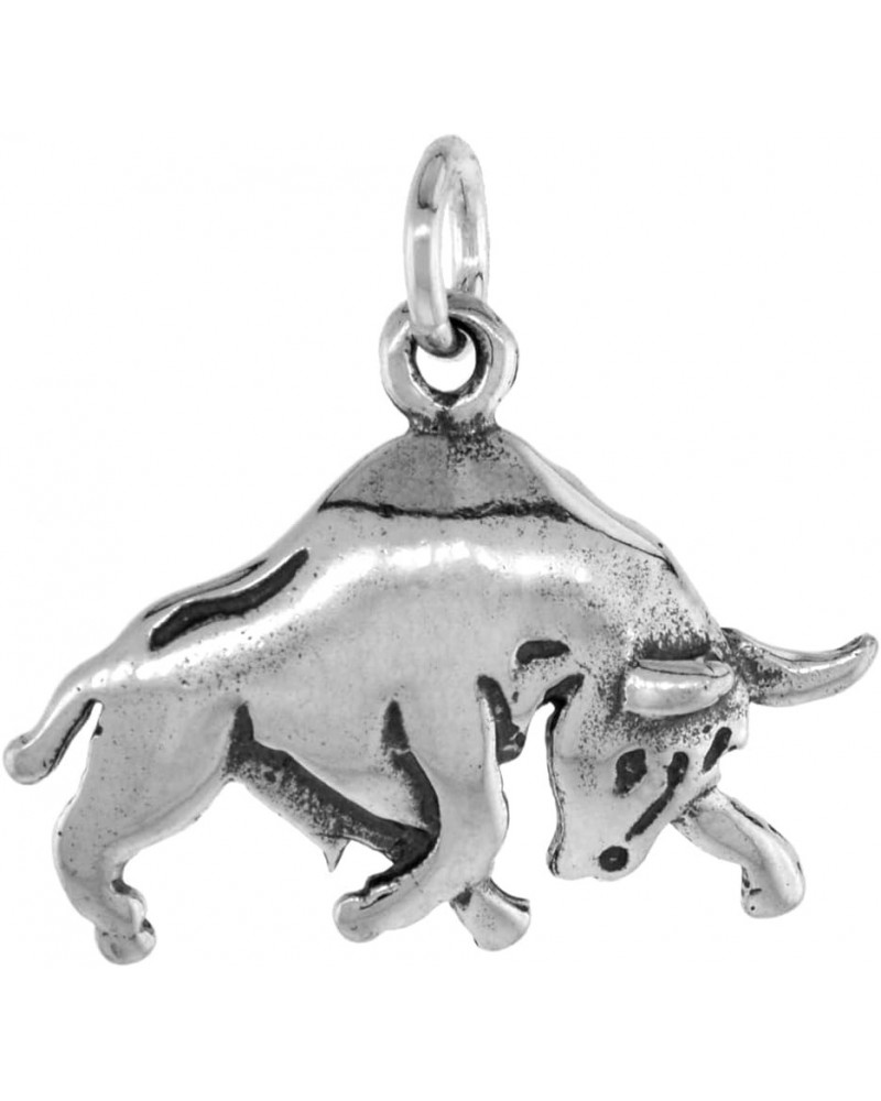 1 inch Sterling Silver Charging Bull Necklace Diamond-Cut Oxidized finish available with or without chain with 18 inch 0.8mm ...