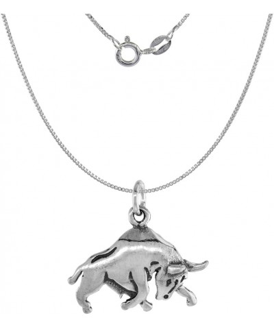 1 inch Sterling Silver Charging Bull Necklace Diamond-Cut Oxidized finish available with or without chain with 18 inch 0.8mm ...